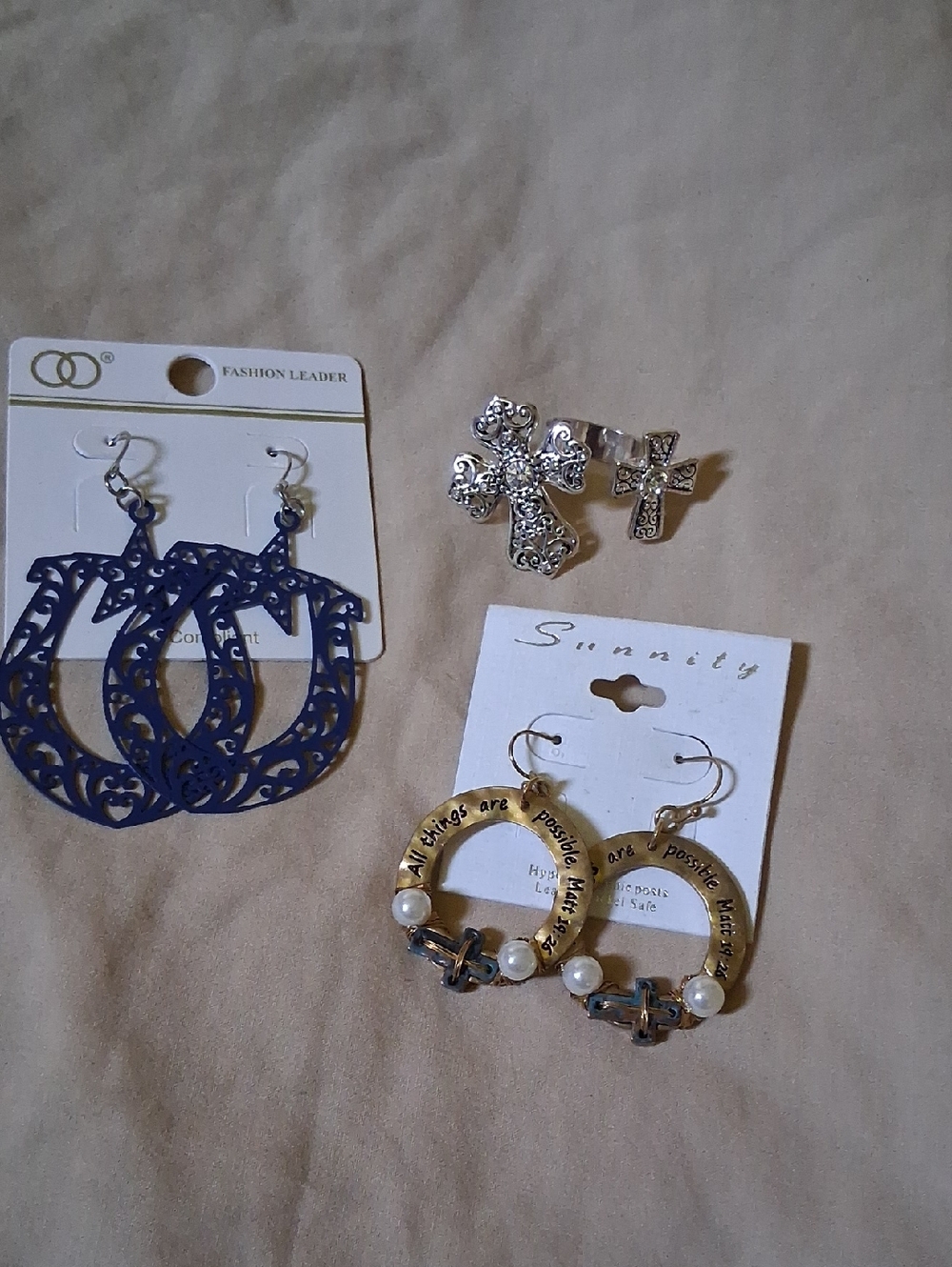 Gold Hoop Earrings with Pearls & Blue Decorative Hoops Set